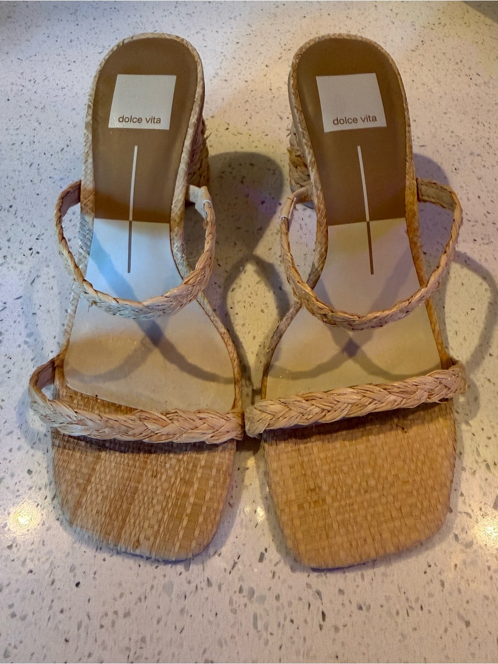 Dolce Vita Braided Natural Woven Strap Mules - Natural Tan